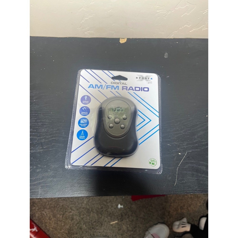 SPORTX Digital AM FM Radio Portable Pocket Radio Stereo Earbuds LCD Display